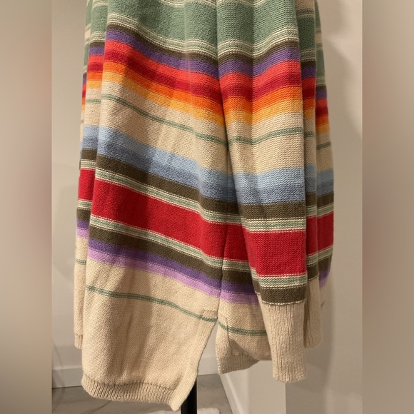 Chaps Rainbow Sweater Striped knit Sweater. with Split  hem lace up V neck - Picture 4 of 10